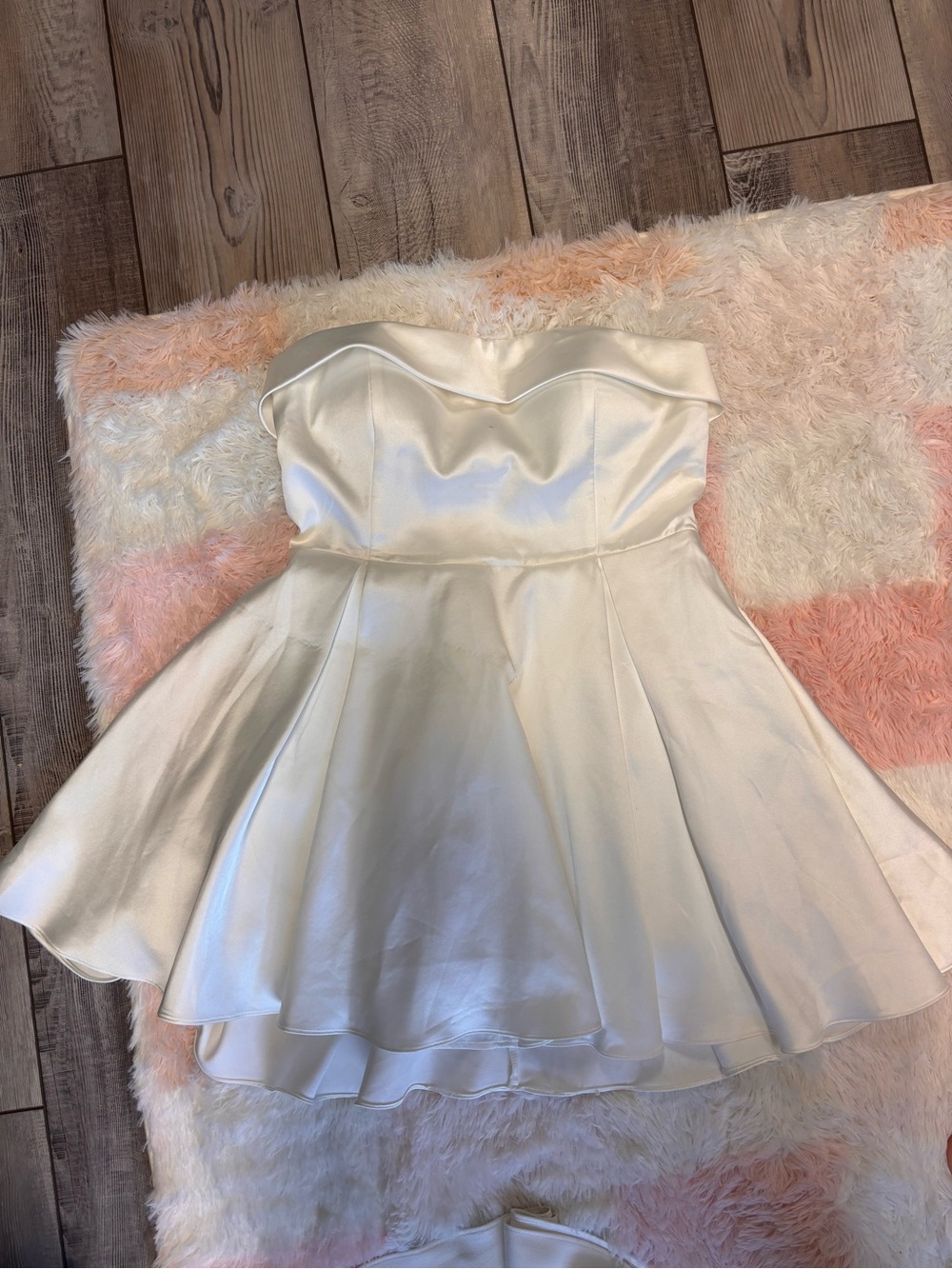 Meshki Ivory Strapless Satin Fit-and-Flare Dress